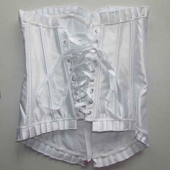 White Satin Ruffled Corset Set - NEW - Picture 5 of 10